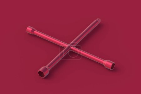 Foto de Llave cruzada de magenta sobre fondo rojo. Color del año 2023. 3d renderizar - Imagen libre de derechos