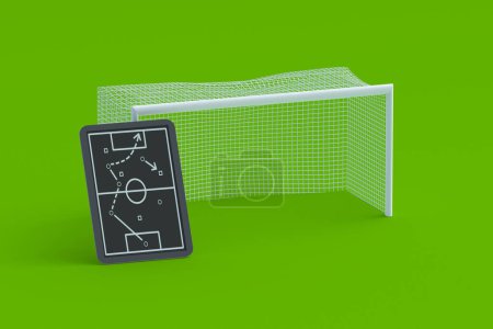 Photo for Chalkboard with team tactic near gate. Soccer strategy concept. International championship. Sports education. 3d render - Royalty Free Image