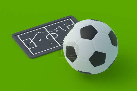 Photo for Chalkboard with team tactic near ball. Soccer strategy concept. International championship. Sports education. 3d render - Royalty Free Image