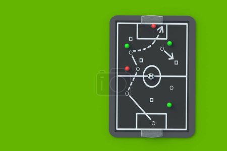 Photo for Chalkboard with team tactic. Soccer strategy concept. International championship. Sports education. Top view. Copy space. 3d render - Royalty Free Image