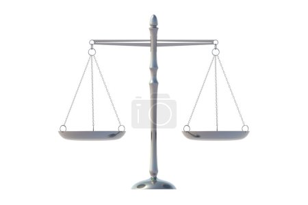 Silver justice scale isolated on white background. 3d render