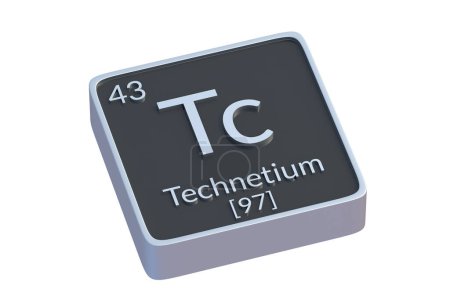 Foto de Tecnecio Tc elemento químico de tabla periódica aislado sobre fondo blanco. Símbolo metálico del elemento químico. 3d renderizar - Imagen libre de derechos