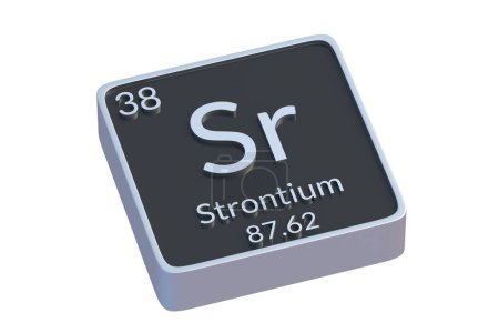 Téléchargez les photos : Strontium Sr élément chimique du tableau périodique isolé sur fond blanc. Symbole métallique de l'élément chimique. 3d rendu - en image libre de droit