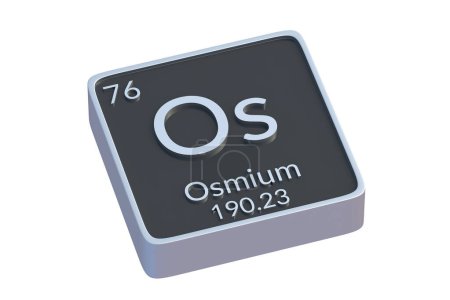 Foto de Osmio Os elemento químico de tabla periódica aislado sobre fondo blanco. Símbolo metálico del elemento químico. 3d renderizar - Imagen libre de derechos