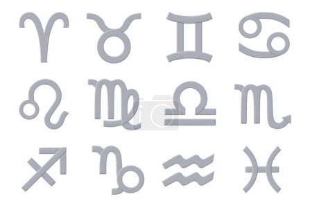 Photo for Astrological signs isolated on white background. Set of metallic zodiac symbols. 3d render - Royalty Free Image