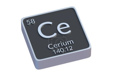 Photo for Cerium Ce chemical element of periodic table isolated on white background. Metallic symbol of chemistry element. 3d render - Royalty Free Image
