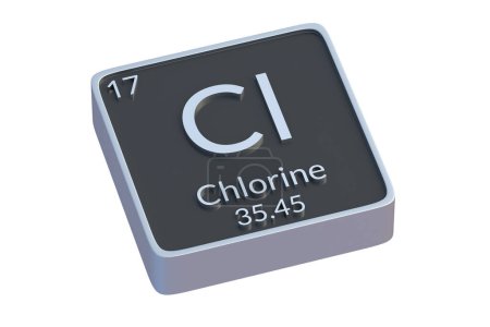Téléchargez les photos : Chlore Cl élément chimique du tableau périodique isolé sur fond blanc. Symbole métallique de l'élément chimique. 3d rendu - en image libre de droit