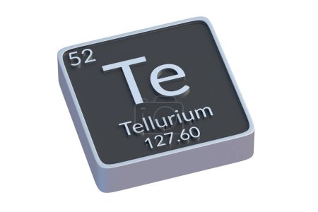 Photo for Tellurium Te chemical element of periodic table isolated on white background. Metallic symbol of chemistry element. 3d render - Royalty Free Image