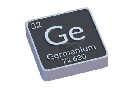 Téléchargez les photos : Germanium Ge élément chimique du tableau périodique isolé sur fond blanc. Symbole métallique de l'élément chimique. 3d rendu - en image libre de droit
