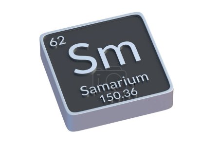 Photo for Samarium Sm chemical element of periodic table isolated on white background. Metallic symbol of chemistry element. 3d render - Royalty Free Image