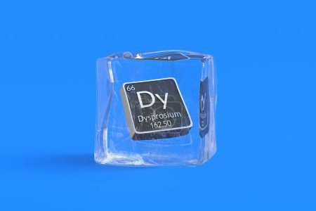Photo for Dysprosium Dy chemical element of periodic table in ice cube. Symbol of chemistry element. 3d render - Royalty Free Image
