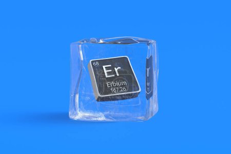 Foto de Erbio Er elemento químico de tabla periódica en cubo de hielo. Símbolo del elemento químico. 3d renderizar - Imagen libre de derechos