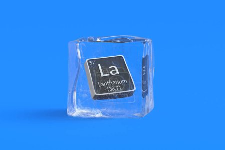 Photo for Lanthanum La chemical element of periodic table in ice cube. Symbol of chemistry element. 3d render - Royalty Free Image