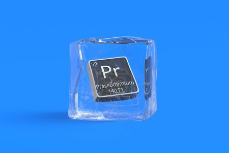 Photo for Praseodymium Pr chemical element of periodic table in ice cube. Symbol of chemistry element. 3d render - Royalty Free Image