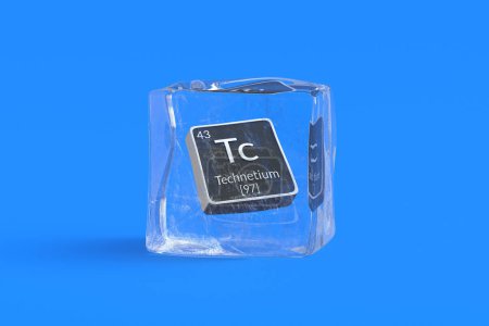 Foto de Tecnecio Tc elemento químico de tabla periódica en cubo de hielo. Símbolo del elemento químico. 3d renderizar - Imagen libre de derechos