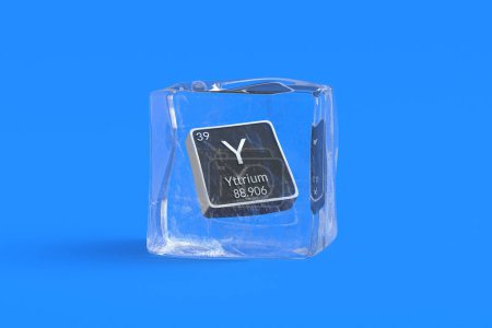 Photo for Yttrium Y chemical element of periodic table in ice cube. Symbol of chemistry element. 3d render - Royalty Free Image