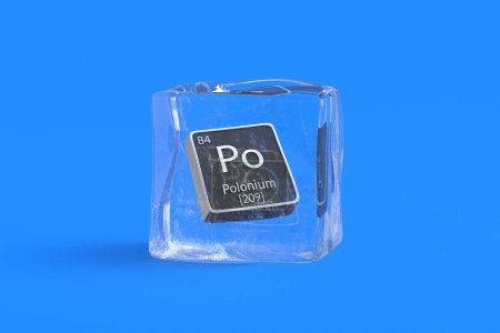 Photo for Polonium Po chemical element of periodic table in ice cube. Symbol of chemistry element. 3d render - Royalty Free Image