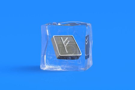 Photo for Fehu rune in ice cube. 3d illustration - Royalty Free Image