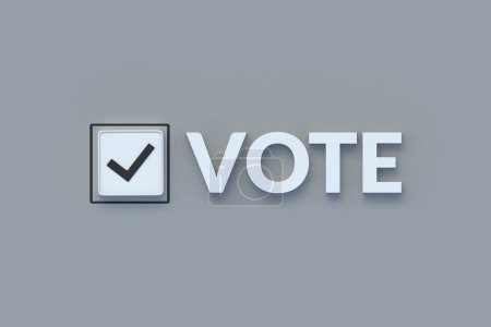 Word vote near checkmark. Elections of the President, government. National voting day. Choice in a referendum among the population. Approved candidate. Democracy concept. 3d render