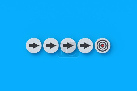 Photo for Perseverance in achieving goal. Stable trend. Successful completion of the task. Movement towards a dream. Unchangeable plan. Focus on success. Arrows and target on circles. 3d render - Royalty Free Image