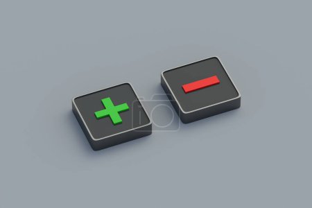 Photo for Budget size. Increase or decrease. Control over profits and losses. Management of risks. Positive or negative review. Business regulation. Plus and minus symbol on buttons. Choice concept. 3d render - Royalty Free Image