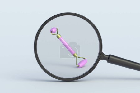Photo for Face roller behind magnifying glass. 3d render - Royalty Free Image