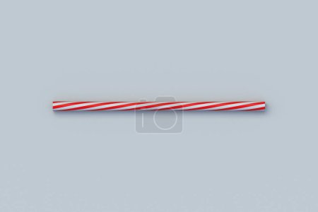 Eco friendly striped paper straw. Festive accessories for cocktails. Party equipment. Stiff tube for beverages. Top view. 3d render