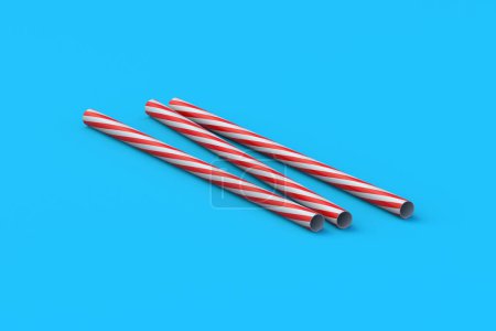Scattered eco friendly striped paper straws. Festive accessories for cocktails. Party equipment. Stiff tube for beverages. 3d render