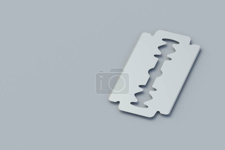 Razor blade on gray background. Stationery equipment. Copy space. 3d render