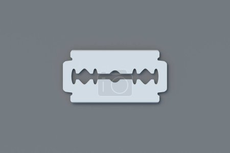 One razor blade on gray background. Stationery equipment. Top view. 3d render