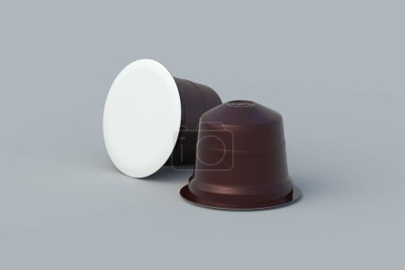 Photo for Two coffee capsules on gray background. Modern decaf pods for machine. 3d render - Royalty Free Image