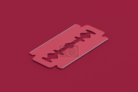 Razor blade of magenta on red background. 3d render
