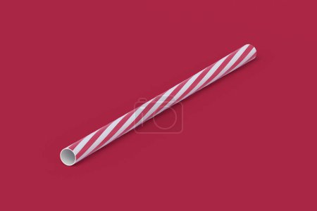 Striped straw of magenta on red background. 3d render