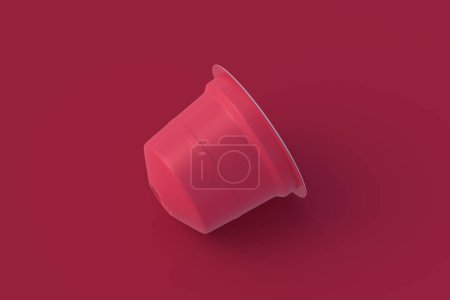 Photo for Coffee capsule of magenta on red background. 3d render - Royalty Free Image
