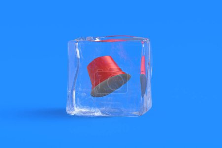 Photo for Frozen coffee capsule in ice cube. 3d illustration - Royalty Free Image