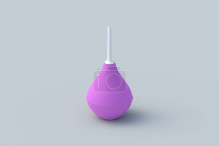 Photo for Pink enema on gray background. Rubber douching bag. Pear shaped syringe bulb. Medical clyster. Nasal aspirator. Laboratory tool. Constipation treatment. 3d render - Royalty Free Image