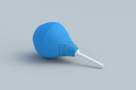 Photo for One enema on gray background. Rubber douching bag. Pear shaped syringe bulb. Medical clyster. Nasal aspirator. Laboratory tool. Constipation treatment. 3d render - Royalty Free Image