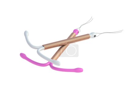 Two intrauterine T-shape female birth controls isolated on white background. 3d render