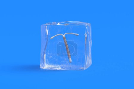 Anticonceptivo femenino en cubo de hielo. ilustración 3d