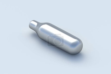 CO2 cartridge on gray background. Laughing gas. Metal tank with compressed air for weapon. Nitrous Oxide container. 3d render