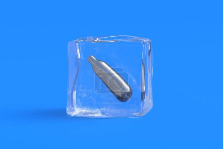cartucho de co2 en cubo de hielo. ilustración 3d
