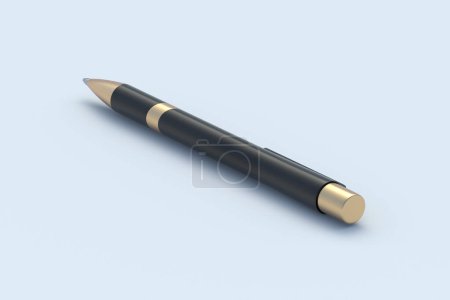 Photo for Black pen on gray background. Ink ballpoint. School accessories. Office supplies. Stationery for education. 3d render - Royalty Free Image