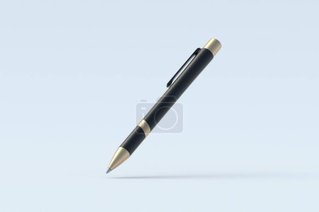 Photo for Falling pen on gray background. Ink ballpoint. School accessories. Office supplies. Stationery for education. 3d render - Royalty Free Image
