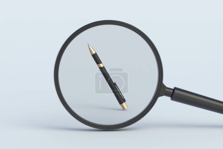 Photo for Pen behind magnifying glass. 3d render - Royalty Free Image
