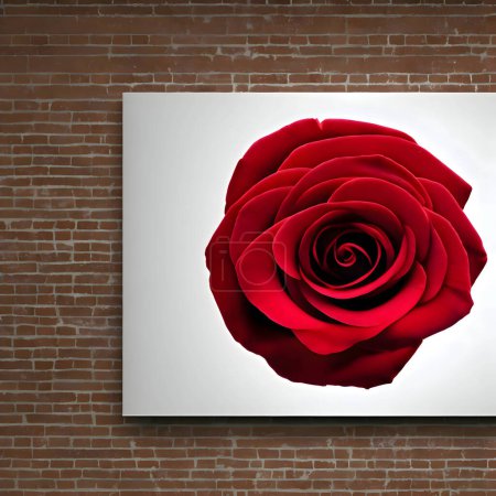Photo for A high quality red  rose with green leaves, stunning looks on a wall - Royalty Free Image
