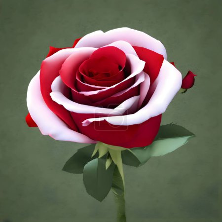 Photo for White and Red Rose with stem and leaves - Royalty Free Image