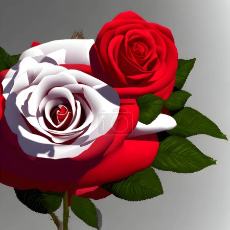 Photo for A white and red rose with smaller red rose - Royalty Free Image