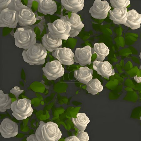 Photo for White Rose Background with green leaves - Royalty Free Image