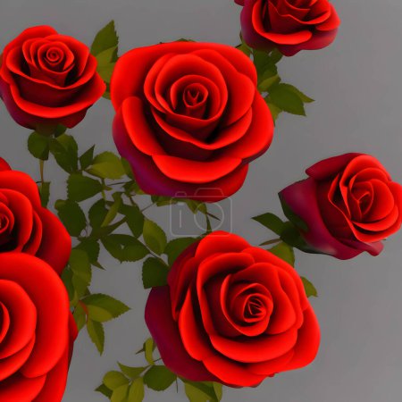 Photo for Two Red Large size Roses with green leaves - Royalty Free Image