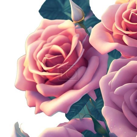 Photo for A pink rose with realistic looks having green leaves and 3d looks - Royalty Free Image